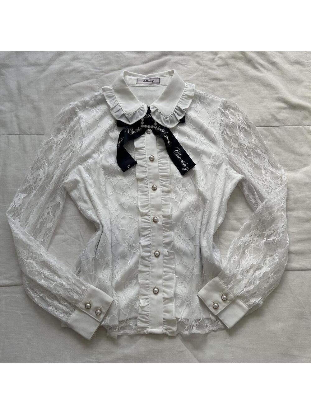 Ank Rouge Size Small Ivory Lace Bow Blouse Japan Himekaji Jirai Kei